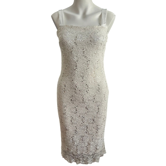 R & M Richards White Sequined Lace Midi Dress Size 6 - Picture 1 of 11